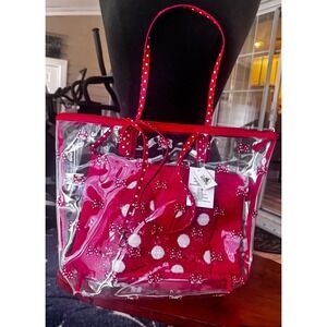 Disney Parks Minnie Mouse Clear Tote Bag & Red Sequin Bow Pouch Set NOS W/Tags